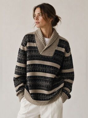 Vince Shawl Collar Fair Isle Wool Sweater size S